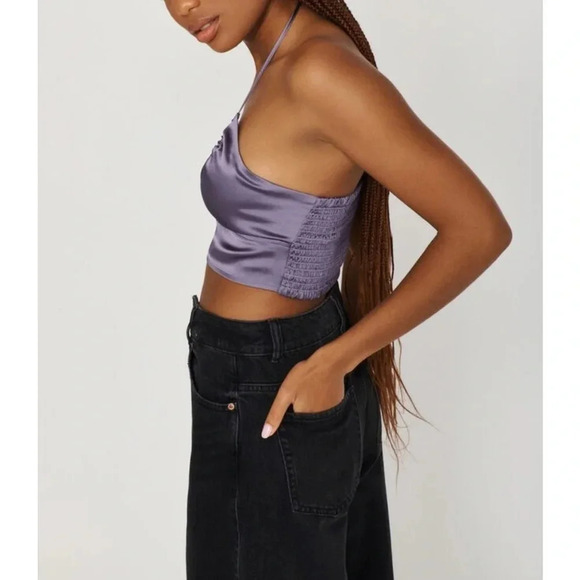 NWT Garage Ruched Satin Halter Top - Picture 2 of 6